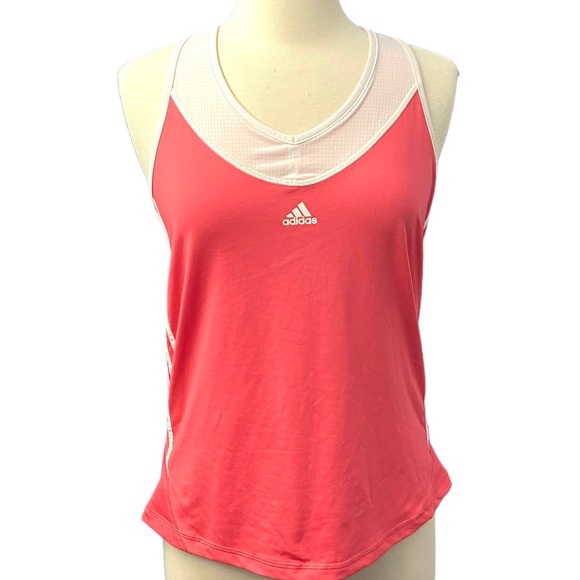 Adidas Women's Athletic Tank Top Coral w White Mesh Built-in Bra Racerback